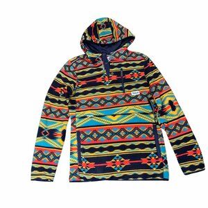 Dravus Southwestern Tribal Fleece Pullover Hoodie Snap Placket Men’s XL Skate